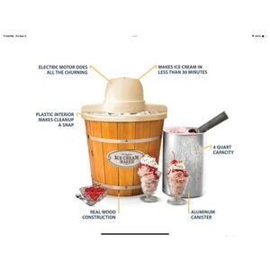Nostalgia Electric Ice Cream Maker Makes Frozen Yogurt or Gelato 4 Qt Wood